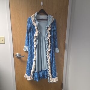 Blue and Cream Ruffled Dress Set